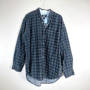 Basic Options Vintage Corduroy Button Down; Geometric Print, Long Sleeve